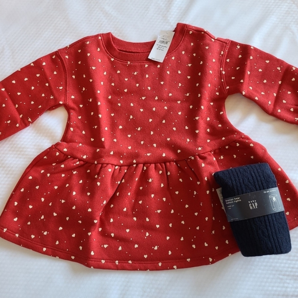 🆕️ Baby Gap Heart Tiered Dress & tights bundle